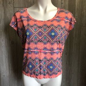 Aerie Multicolored Pink Printed Scoop Neck Top